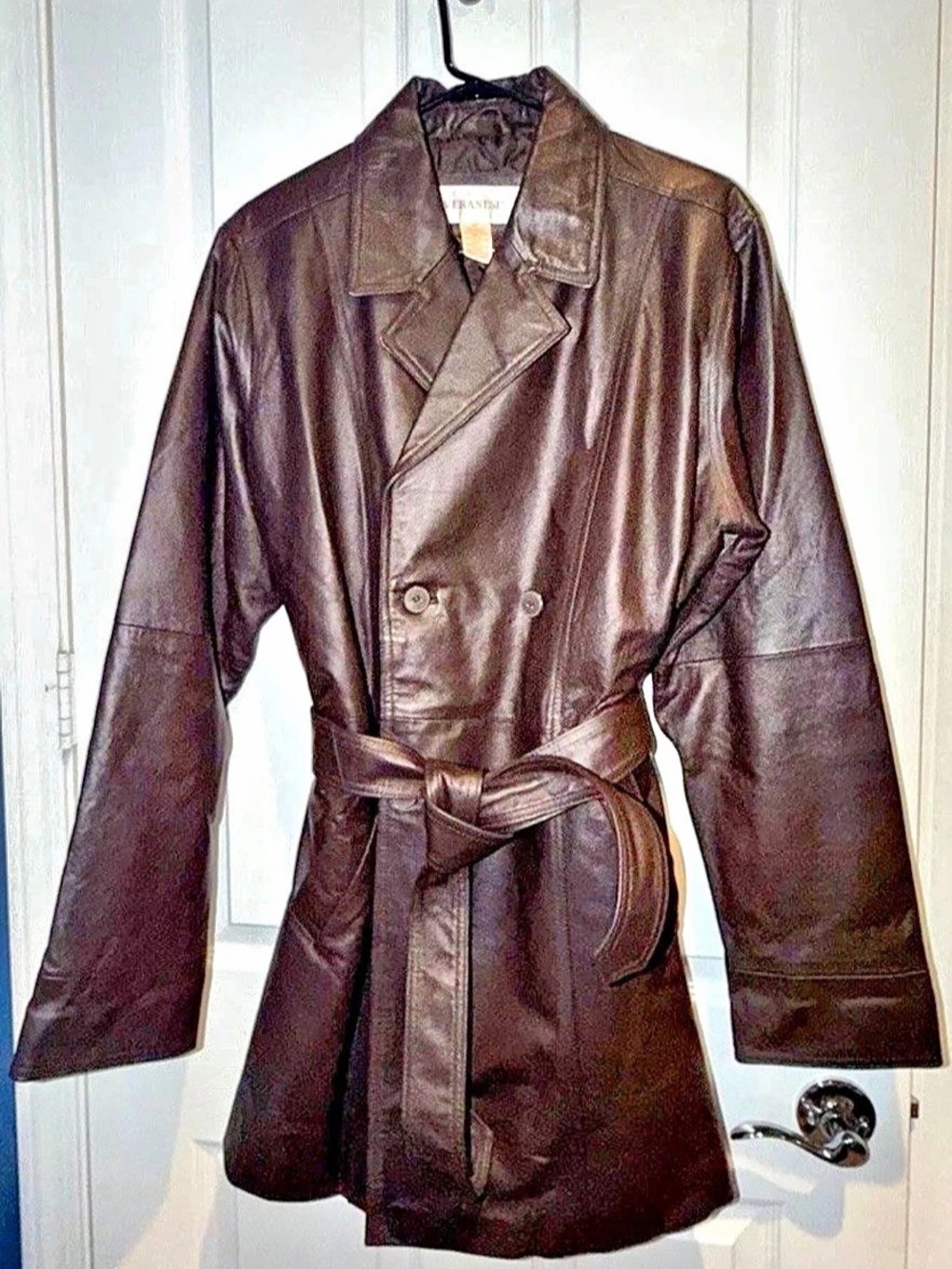 Veranesi Genuine Leather Women’s Brown Double-Breasted Belted Coat Size 18W